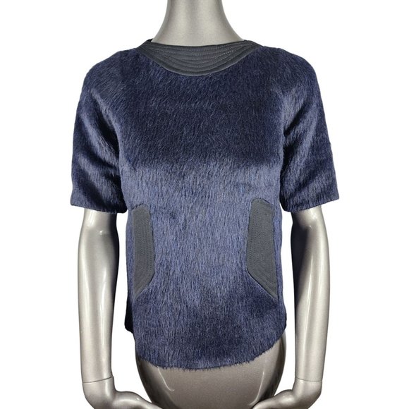 Marc Jacobs Faux Fur Sweater Alpaca Navy Blue Black Quilted Shortsleeve Top 0,New Products : American Fashion Style Bags On Sale